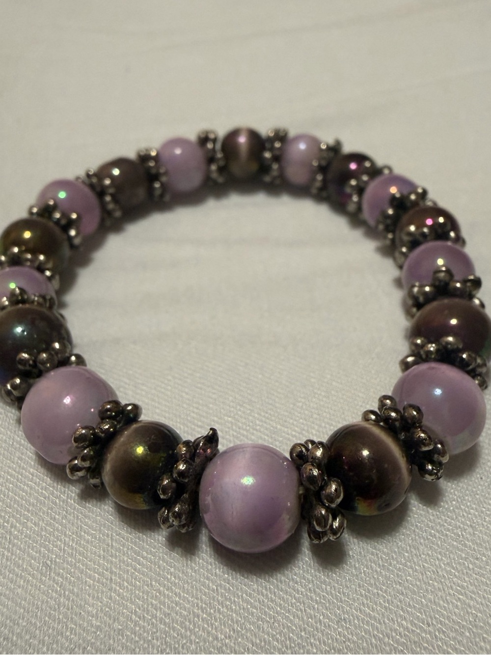 Lavender and Chocolate Bead Stretch Bracelet - NWOT